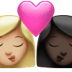 👩🏼‍❤️‍💋‍👩🏿 kiss: woman, woman, medium-light skin tone, dark skin tone display on Apple